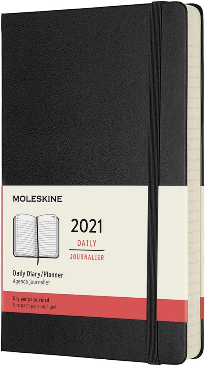 Moleskine 12-Month Daily Planner 2021, Daily Diary 2021, Hard Cover and Elastic Closure, Large Size 13 x 21 cm, Colour Black0, 400 Pages