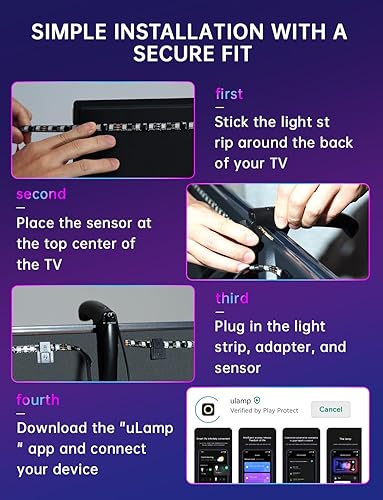 Miniatura 8 de Retroiluminación de TV con sincronización de sensor, tira de luz LED RGB de 11.5 pies para pantallas de 32 a 50 pulgadas, control inteligente de