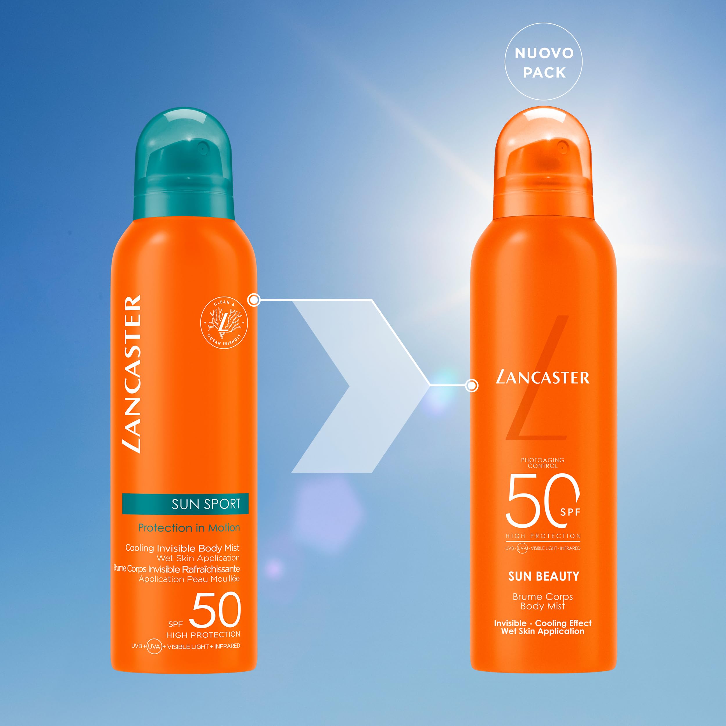 Lancaster Sun Beauty Body Mist – Protezione Solare per le Attività Sportive all'Aperto, Resistente all'Acqua ed al Sudore, 200 ml