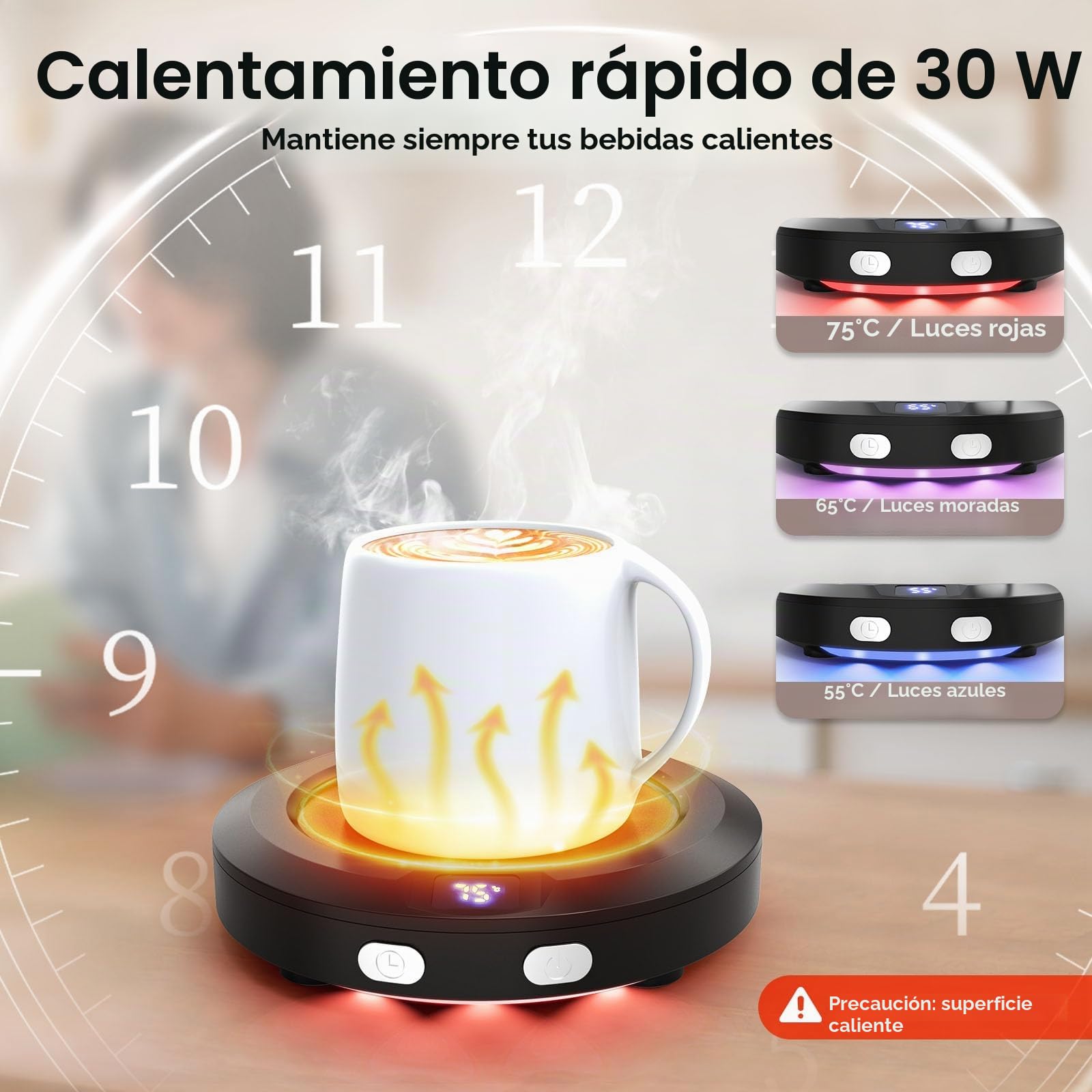Accwork Mini Calentador de Taza Café, Calentador de Bebidas Calienta Leche, Té con 3 Modos de Temperatura, 2-12H Apagado Automático, Calentador de Café para Oficina, Hogar