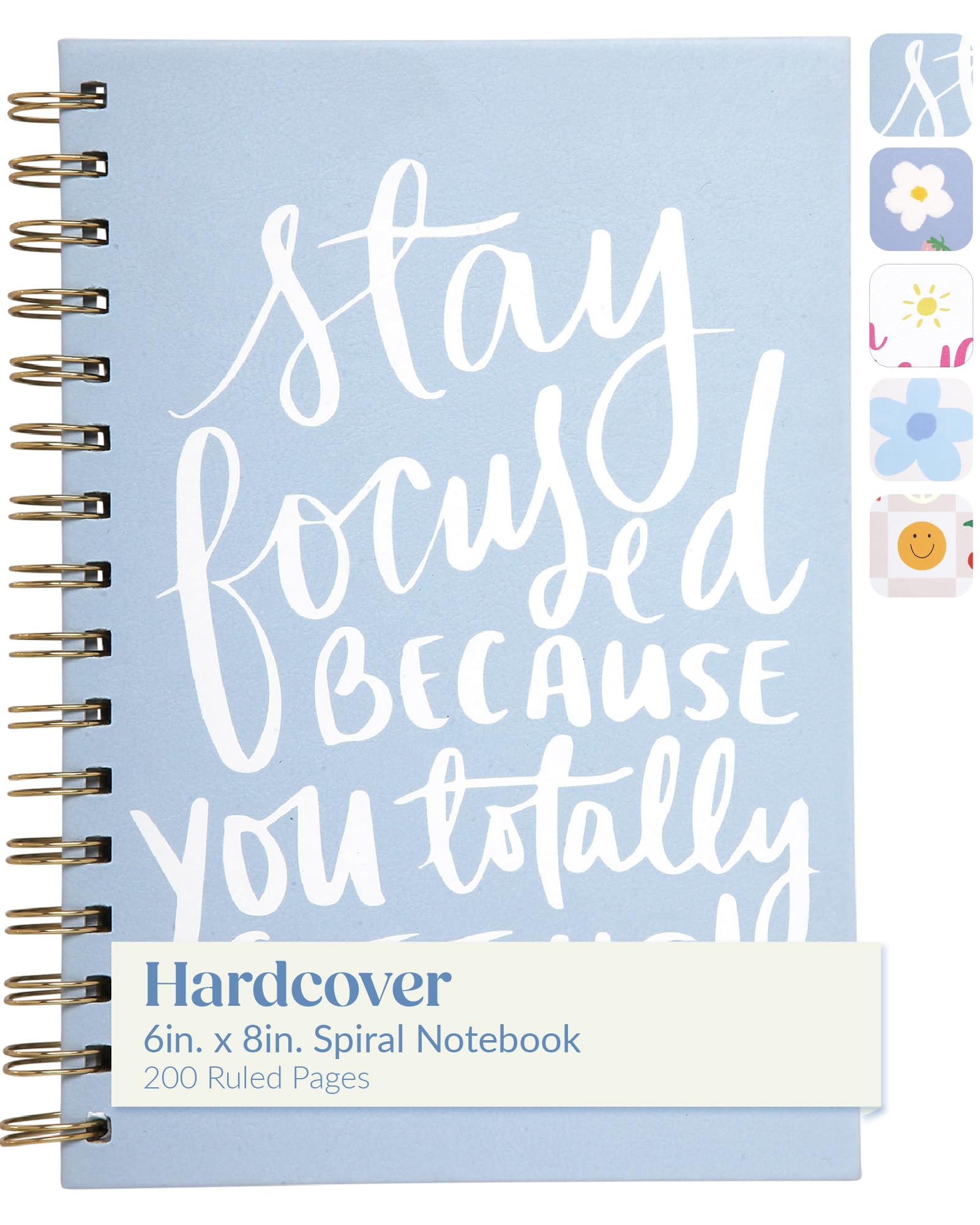 Spiral Notebook - Dayna Lee Collection 6"x8" Wirebound Hard Cover Spiral Journal Ruled Notebook with 200 Lined Pages, for Personal Journal or Office Supplies, Size 6X8, Periwinkle - Stay Focused