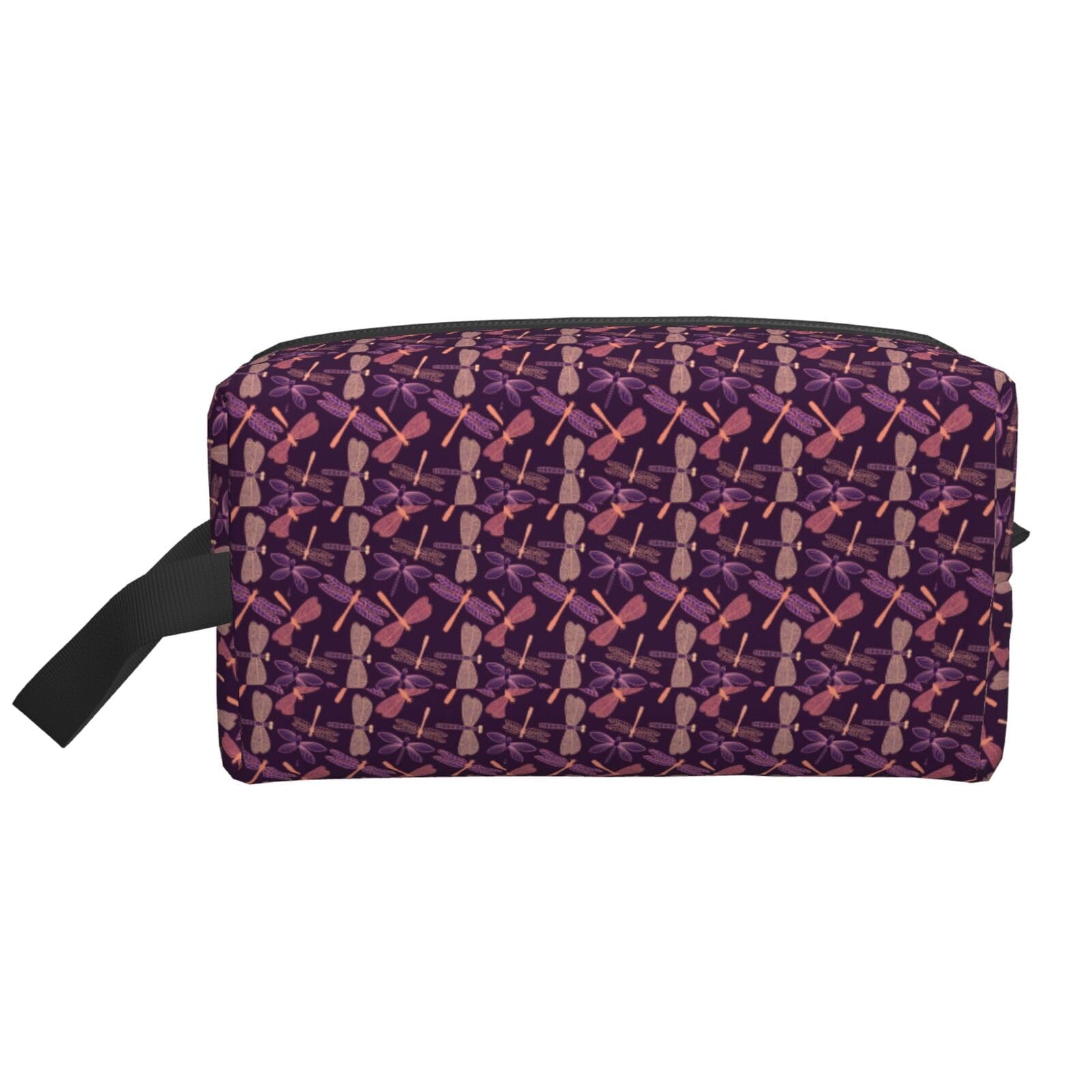 Ercgad Unisex White Purple Dragonfly Print Large Capacity Travel Toiletry Bag Cosmetic Pouch Daily Storage Makeup Case