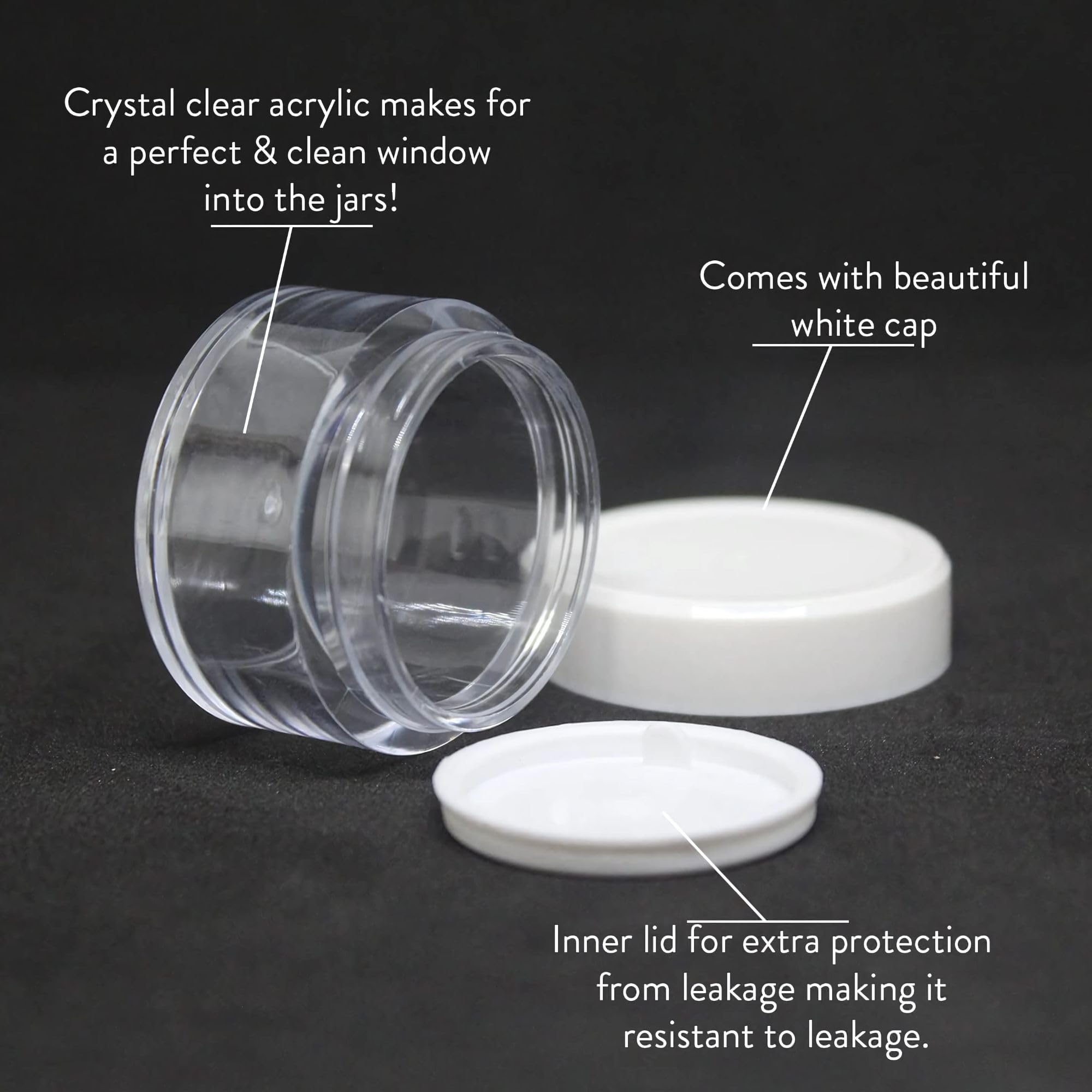 Hian Refillable Cosmetic Jars Pack of 3 (15GM, 3.8x2.5 CM) BPA-Free Acrylic Cream Containers with Leakproof White Lids, Mini Travel Storage for Lotion, Balm, Makeup & Skincare 2