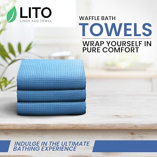 Miniatura 2 de Toallas de baño  Toallas 100% algodón  Toalla de baño de gofre de 28 x 55 pulgadas  Toallas de baño de hotel de lujo ligeras y absorbentes de secado