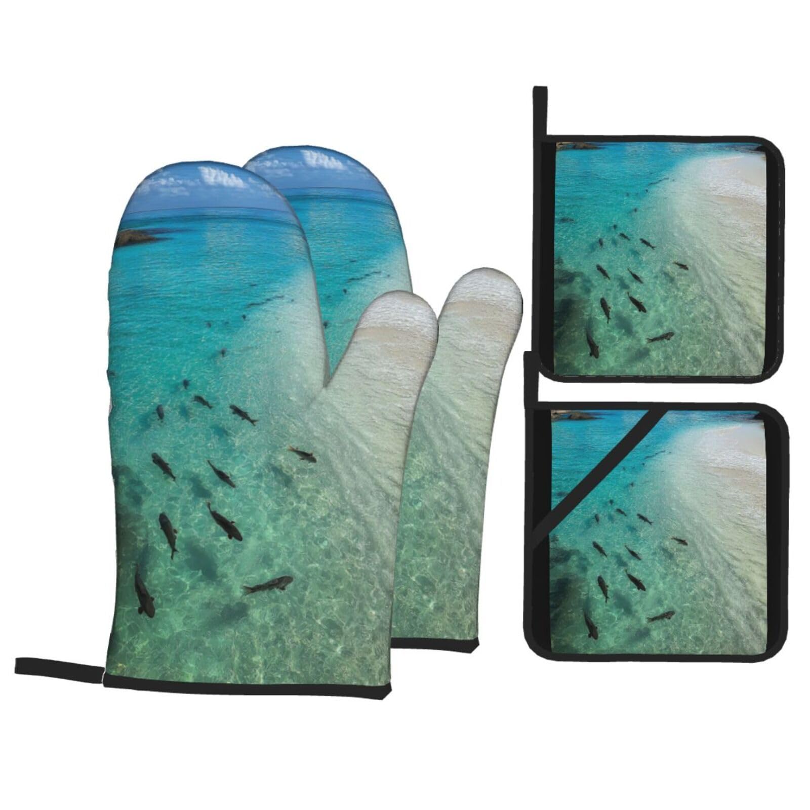 Manoplas Azul Claro Manoplas Horno Almohadillas Aislantes Juego De 4 - Acolchado Resistente al Calor, Flexible,Cocina multipropósito