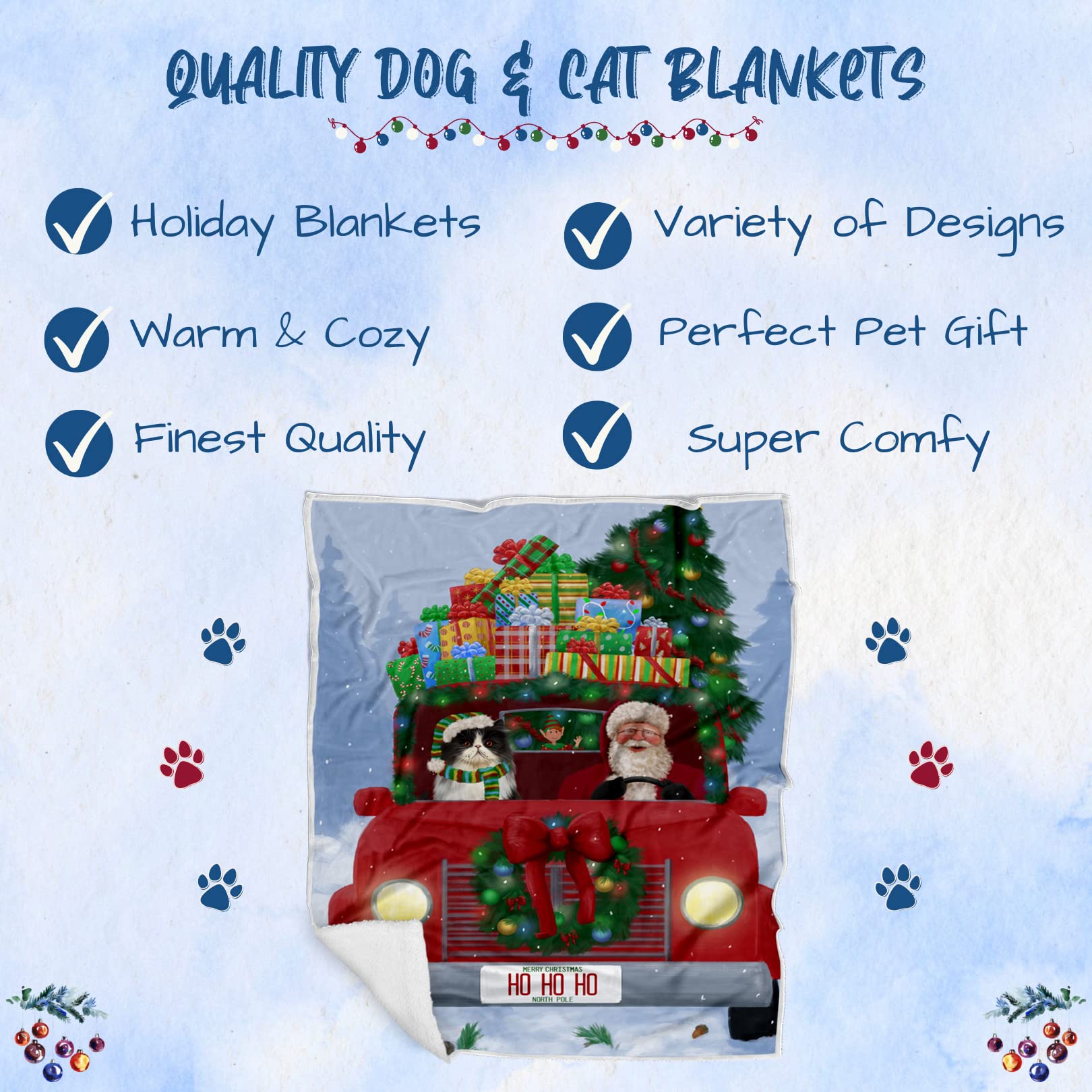 Doggie of the Day Persian Cat Blanket - Christmas Honk Honk Red Truck with Santa - Super Soft & Warm Pet Theme for Sofa or Bed, Warm Fleece, Sherpa or Woven Material BLNKT140958 (50x60 Woven)