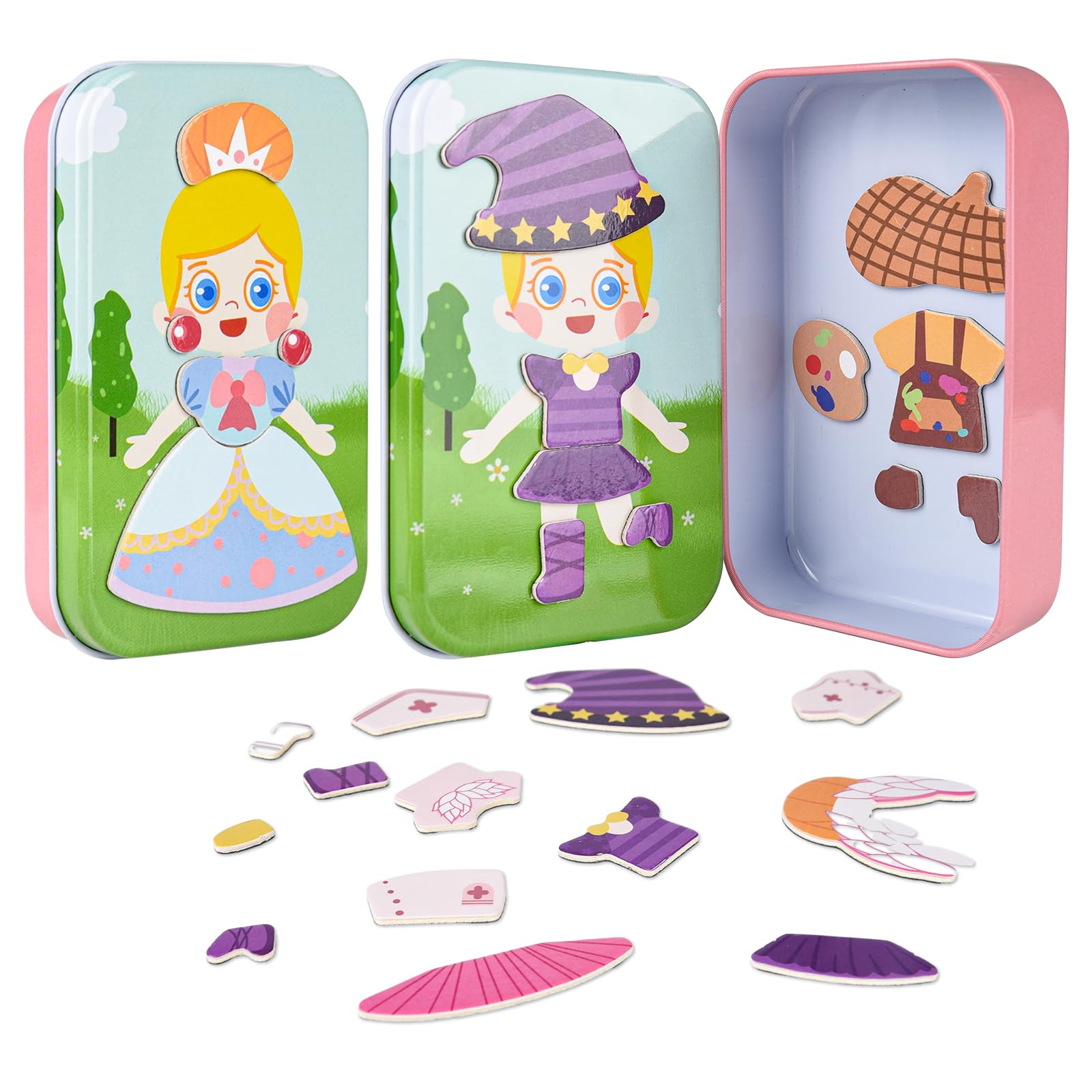 ASTARON Puzzle magnético Juego de Caja de Lata para niños, Actividades de Viaje para niños Juguetes educativos con 23 Puzzles magnéticos Que fomentan la imaginación y la concentración