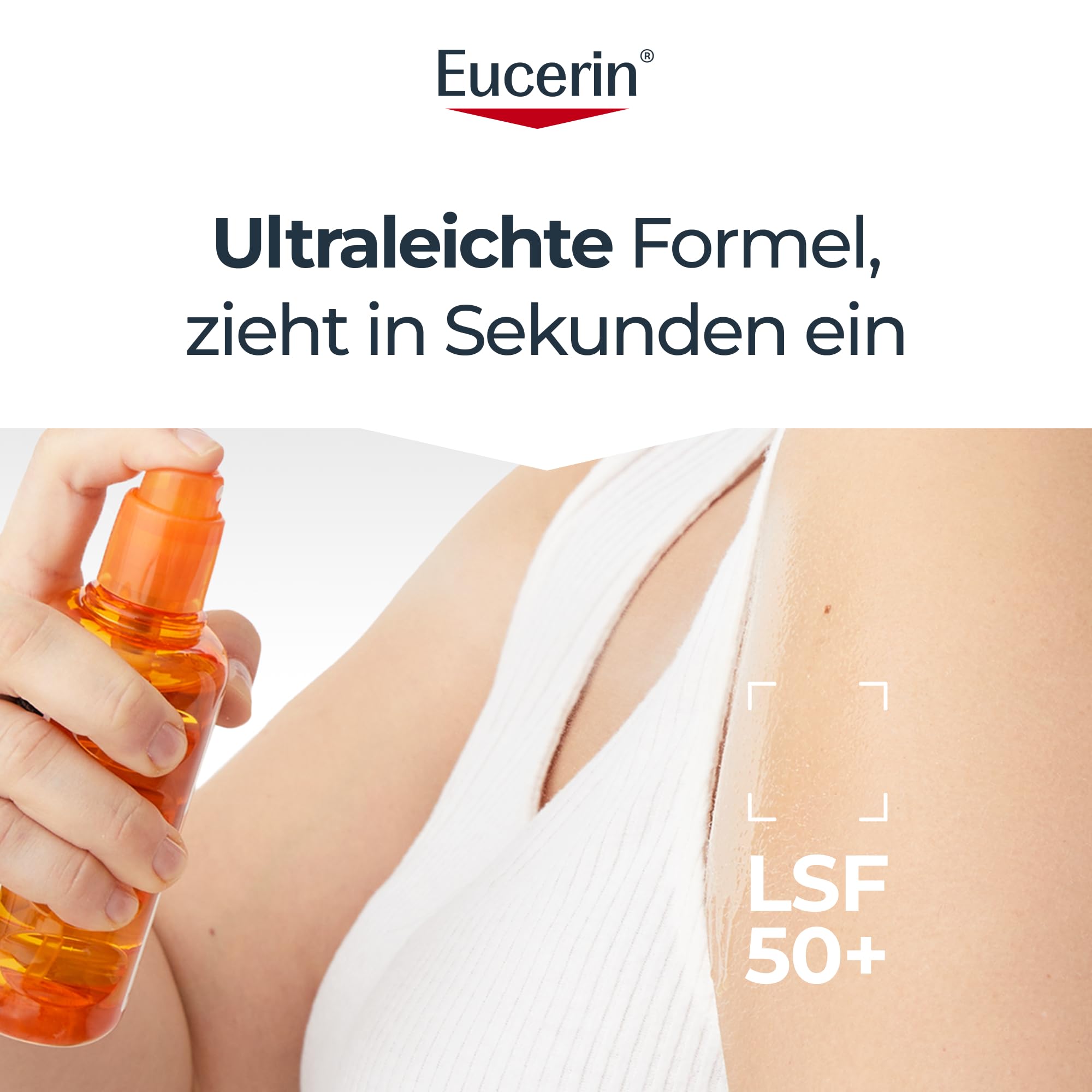 Eucerin Oil Control Body Sun Spray Transparent LSF 50+ 200 ml, transparentes Sonnenspray mit UVA/UVB-Filtern, wasserfester und schweißresistenter Sonnenschutz für Sportler*innen