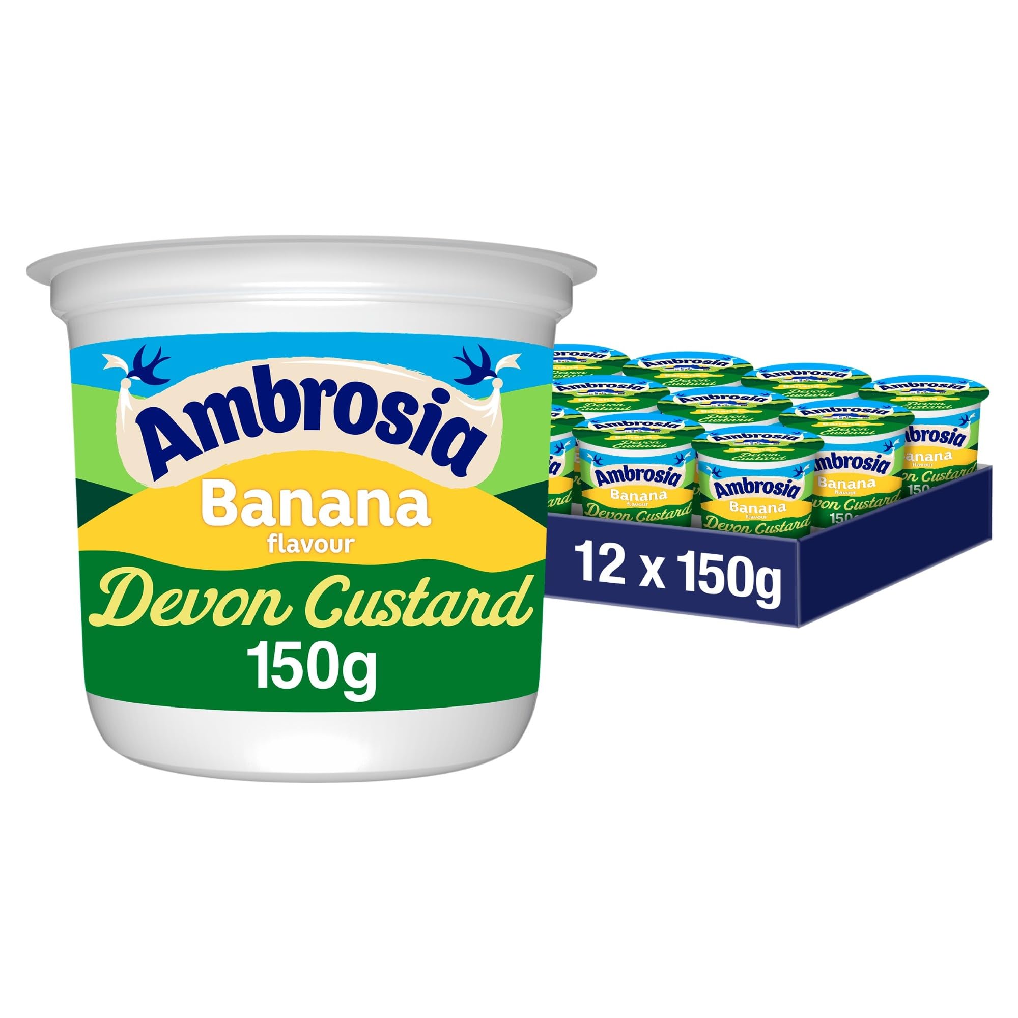 Ambrosia Devon Custard Pots Banana Flavour, Creamy Ready-to-Eat Dessert, 150 g (Pack of 12)