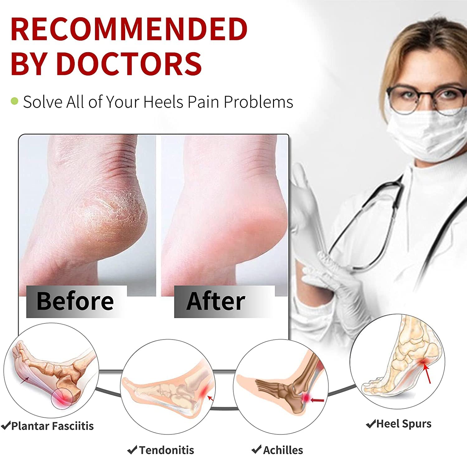 Spefez Silicon Heel Pad For Women Heel Pad For Heel Pain Silicon Heel Pad For Women Pain Relief Ankle Heel Pain Relief Dry Hard Cracked Heels Repair Foot Care (Half Heel Scoks) 1