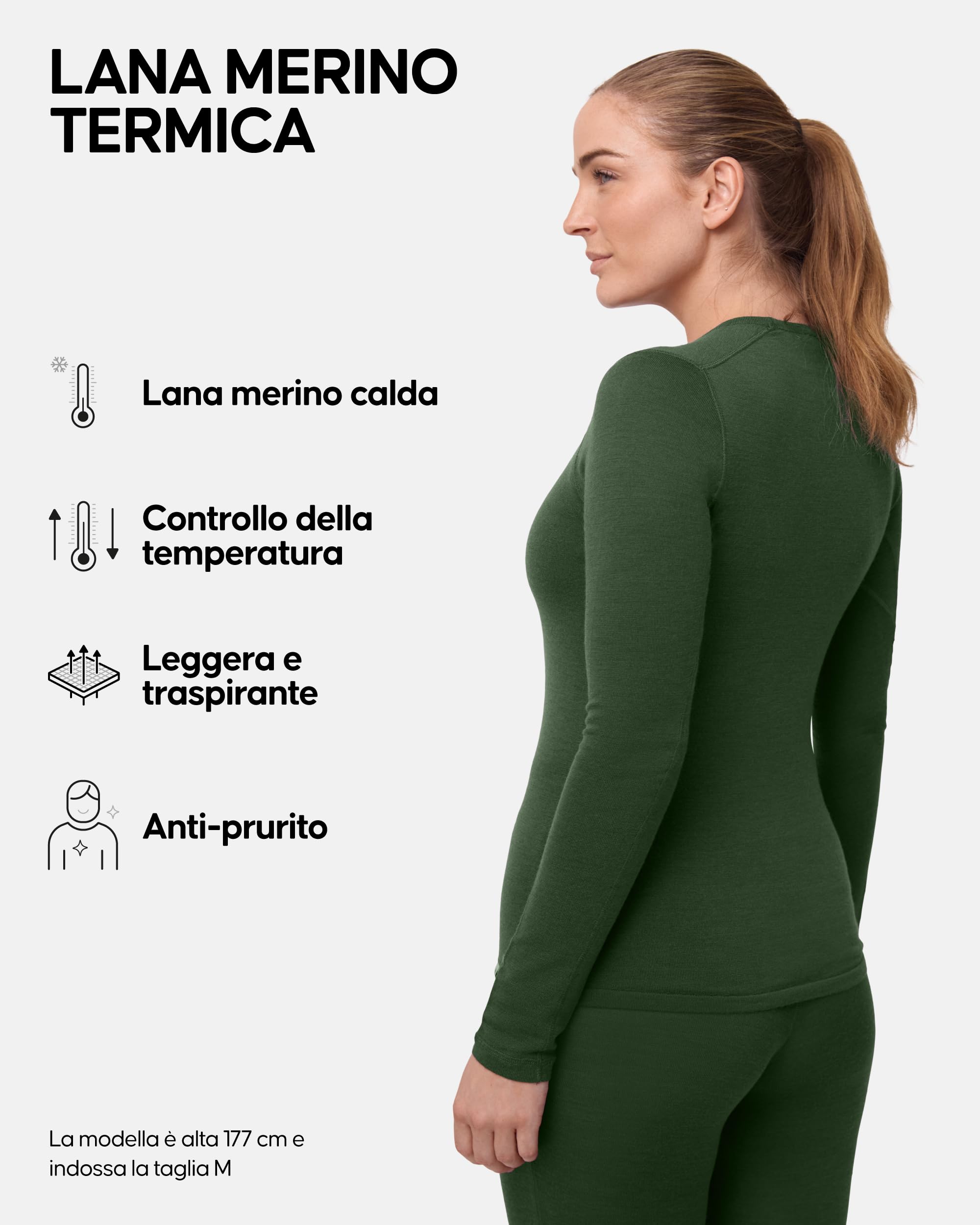 DANISH ENDURANCE Maglia Termica Donna in Lana Merino, Manica Lunga, per Sci, Trekking, Escursionismo