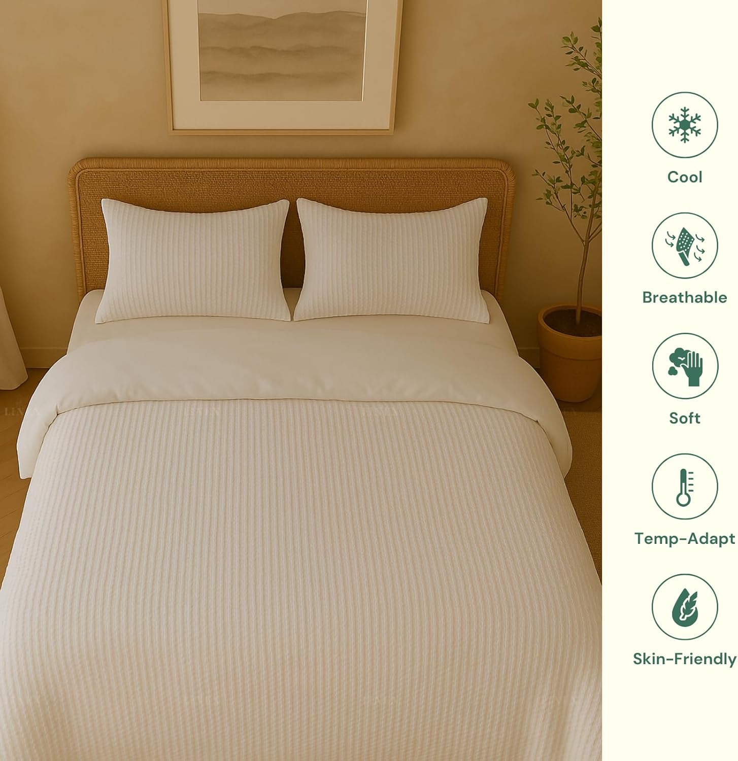 Luxury Organic Cotton Waffle Weave Duvet Cover King Set with Pillowcase|100% Egyptian Cotton 600 TC|Soft Breathable Cooling Comforter Cover with Buttons and Corner Ties|Size 104x90 White