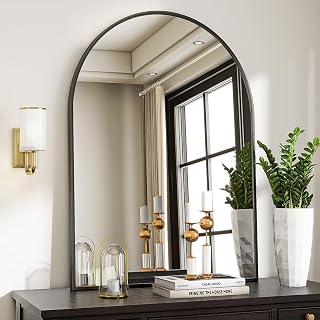 VooBang 30x38 Inch Arched Black Wall Mirror - Modern Bathroom Vanity Mirror with Sturdy Metal Frame, Easy Hang for Bedroom, Living Room