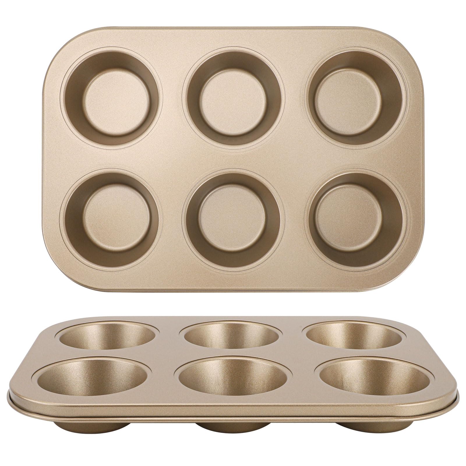 2 Pack Muffin Tray,Muffin Tin,6 Cups Yorkshire Pudding Tray,18.5x26.5x3cm Carbon Steel Muffin Tray,Dishwasher Safe,Non Stick Deep Muffin Pan for Muffins,Yorkshire Puddings,Cupcakes,Brownies and More