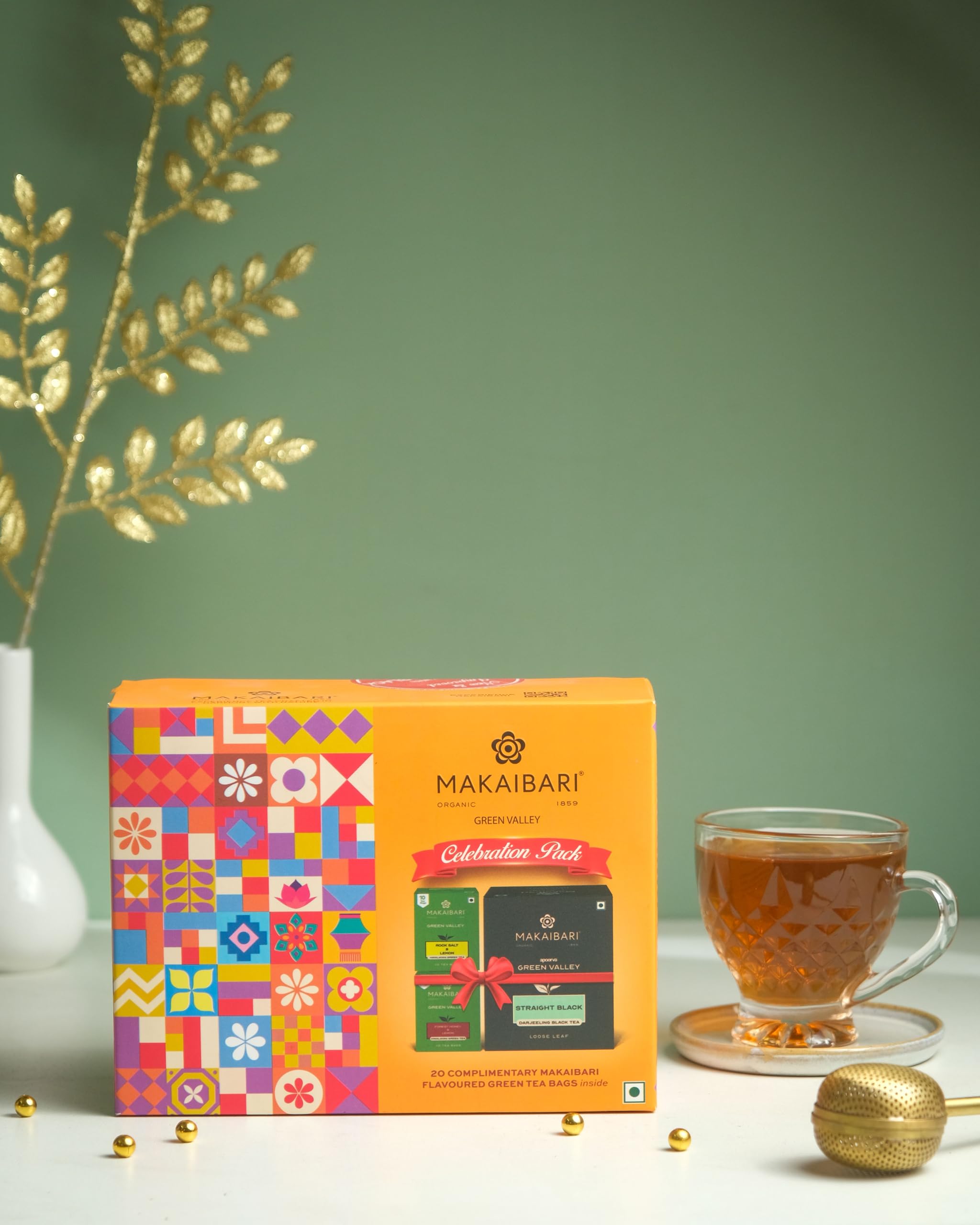 Makaibari Green Valley Celebration Gift Pack | Darjeeling Blact Tea 250 Gms | 10 Pcs Forest Honey & Lemon Himalayan Tea Bags | 10 Pcs Black Salt & Lemon Himalayan Green Tea Bags | Gift Pack 3