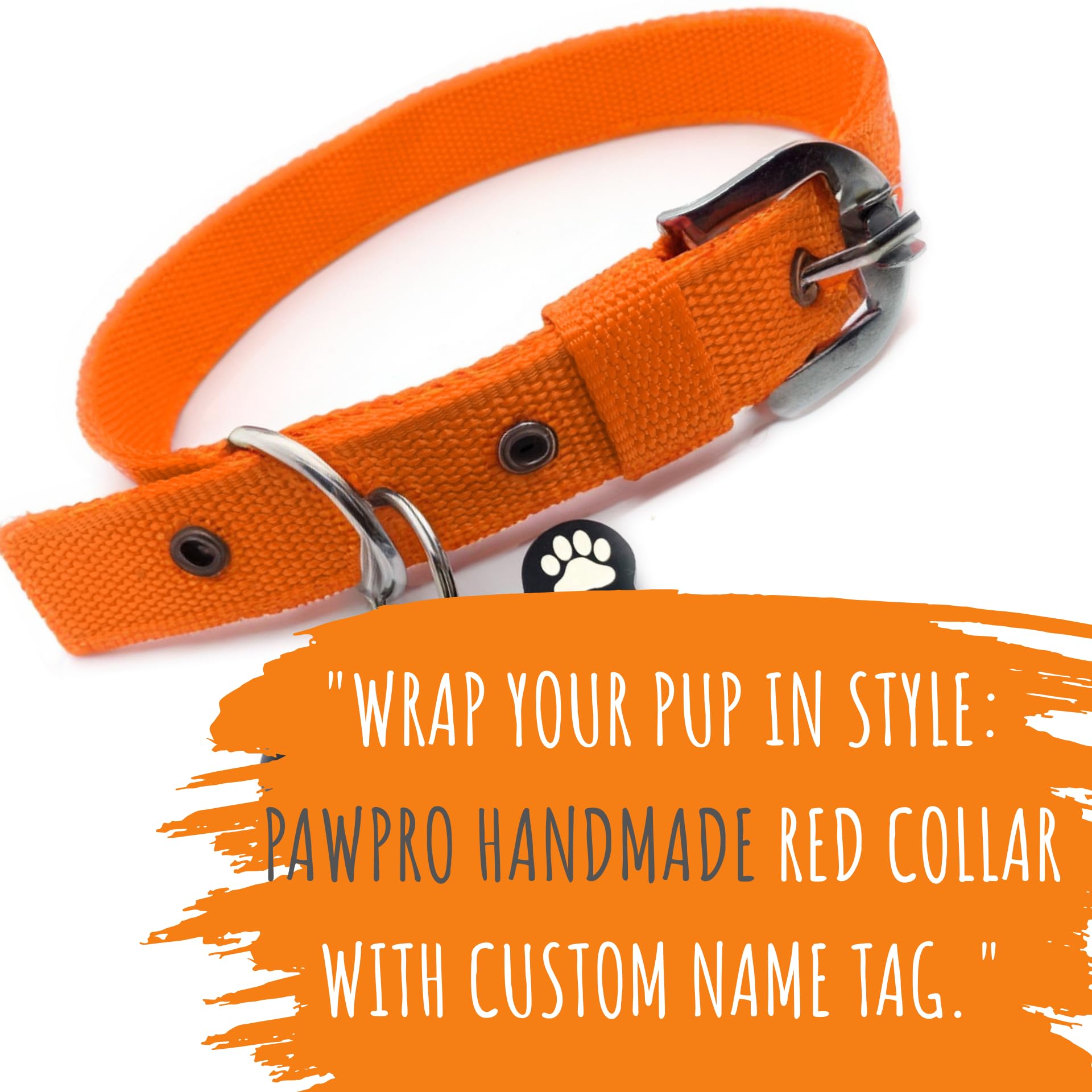 PAWPRO HANDMADE Naylon Dog Collar Belt with Customizable Dog Name Tag Soft Comfy Pet Collar (Sunset, Medium) 4