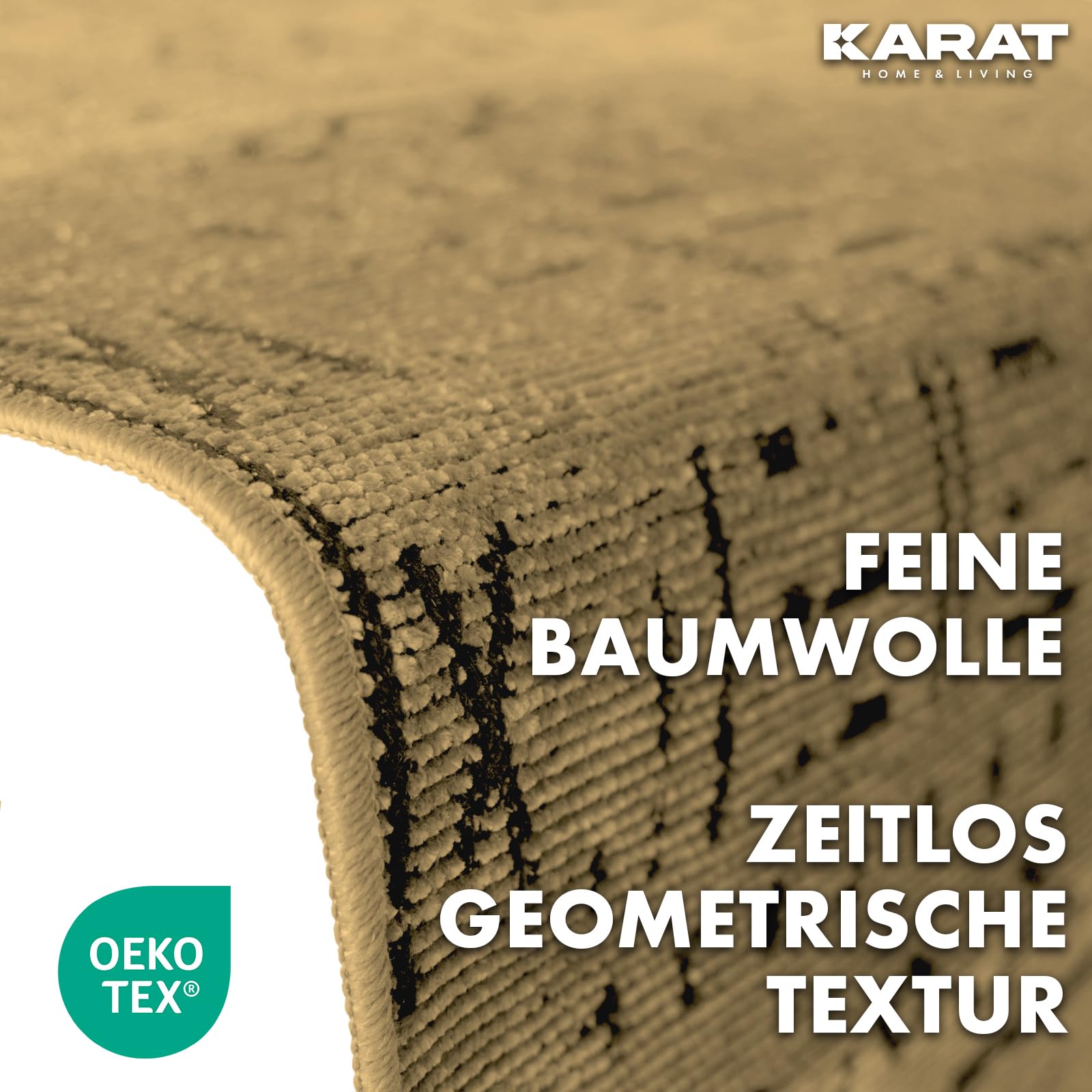 KARAT Tapis de couloir premium tissé avec motif - 80 x 450 cm, Beige - Tapis en coton pelucheux - Tapis pour cuisine, couloir et espace de vie - Tapis de couloir pour cuisine, couloir et entrée (Vena)