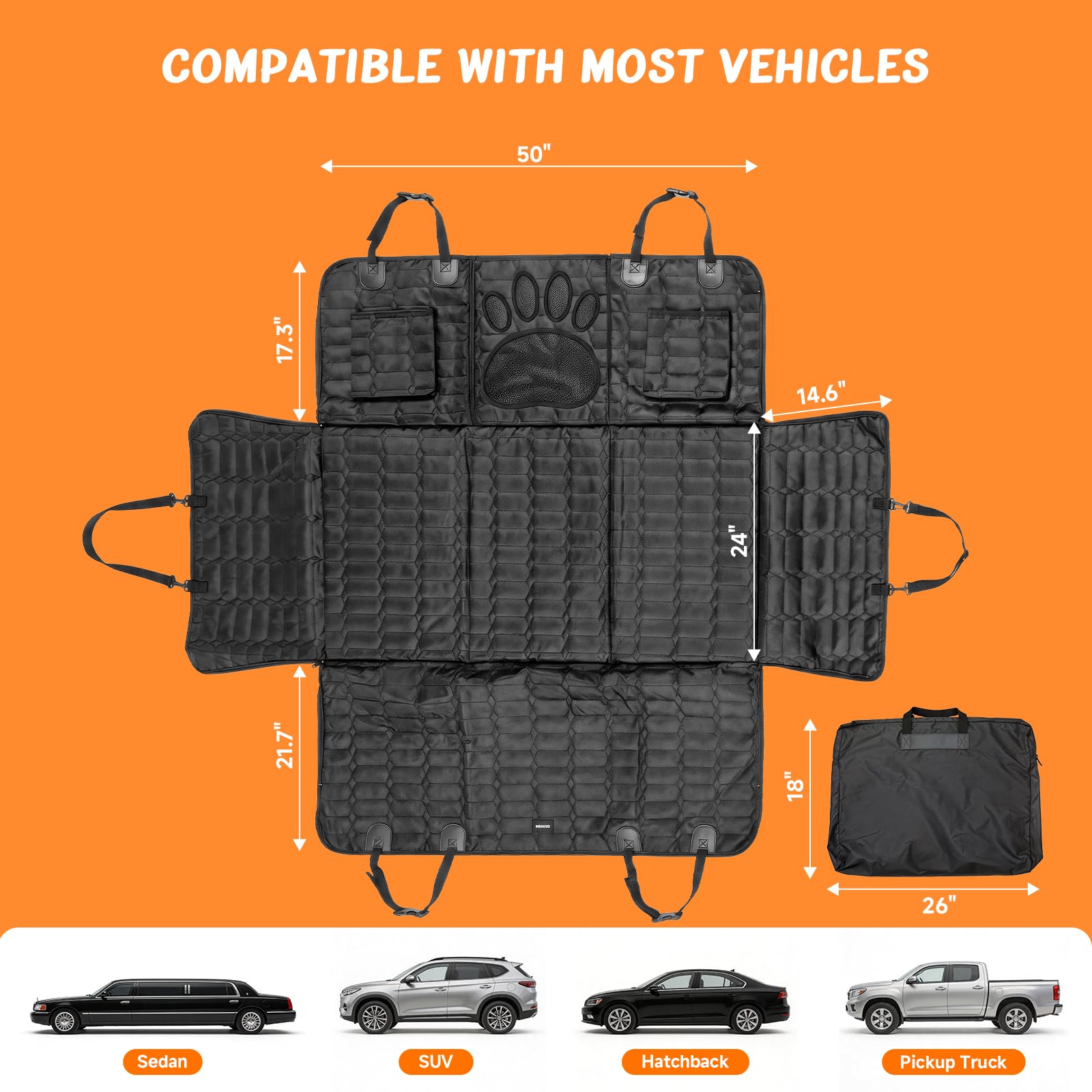Extension de Banquette Arrière pour Chien, Housse de Siège Voiture avec Fond Rigide Supporte jusqu'à 204 kg, Lit de Voiture Pliable en Tissu Oxford 1680D Imperméable, pour SUV, Berline & Break