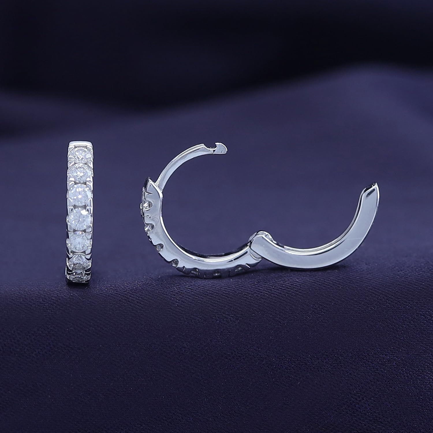 Huggie Hoop Earrings for Women with Round Lab Created Moissanite Dainty Cartilage Earrings in 18K Gold Plated Jewelry Gift for Her - Image 3