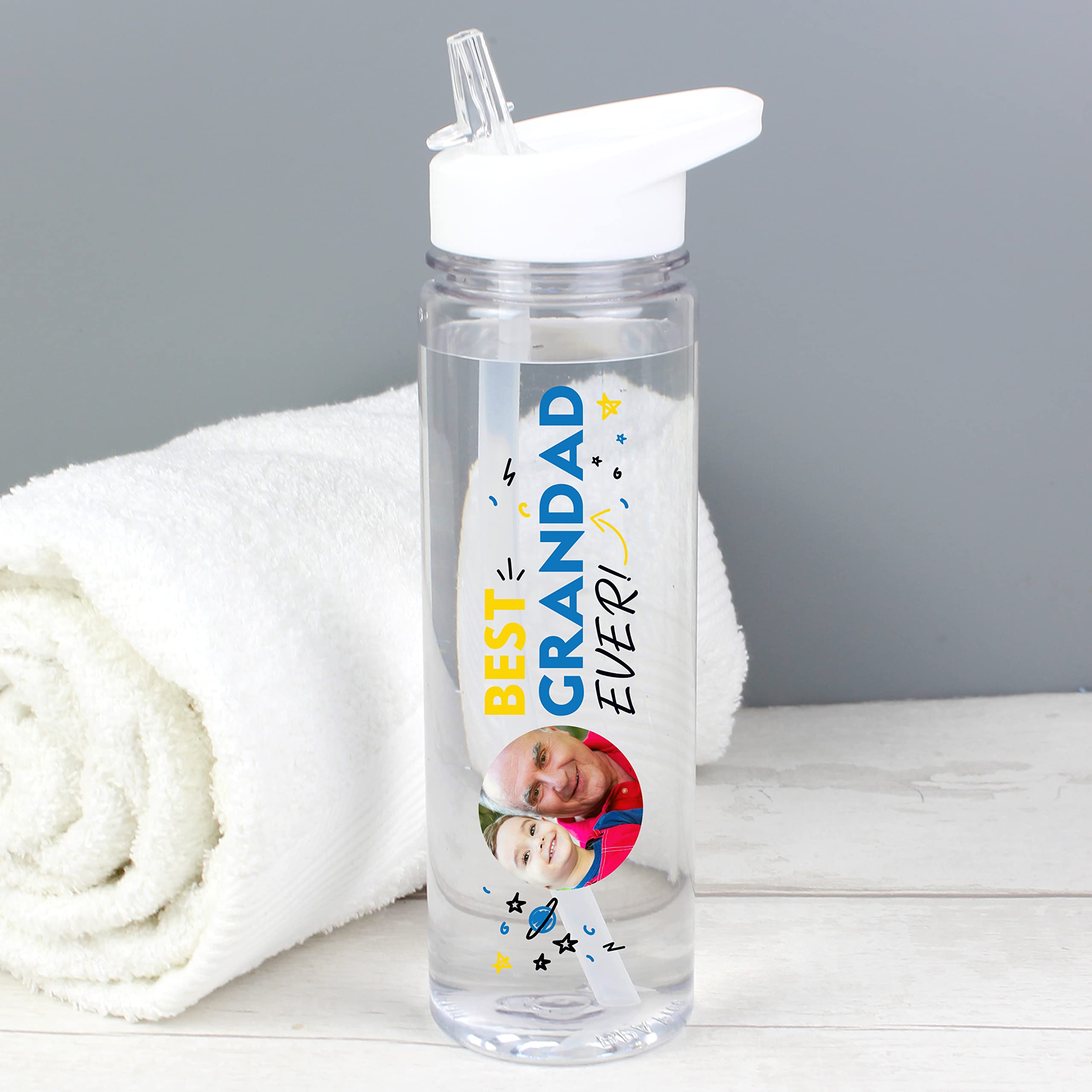 Custom Personalised Best Ever Photo Upload Clear Water Drinks Bottle with straw BPA Free Ideal for Kids,Teachers,Work,School,Cycling,Gym,Camping