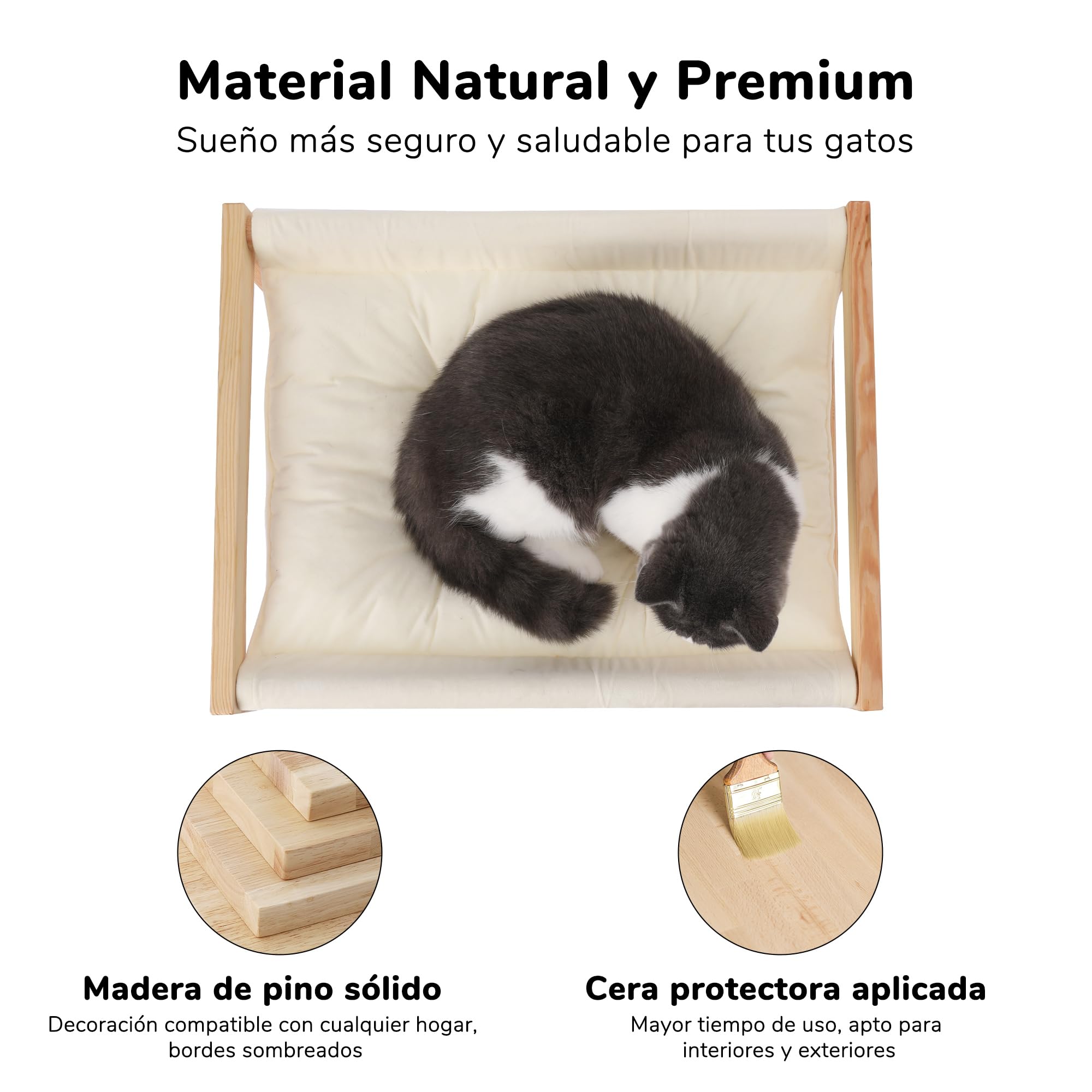 FUKUMARU Cama de Terciopelo de Felpa para Gatos, Hamaca de Madera, 50,8 x 40,6 cm, Apta para Gatos, Perros, Conejos, Gatitos y Animales pequeños