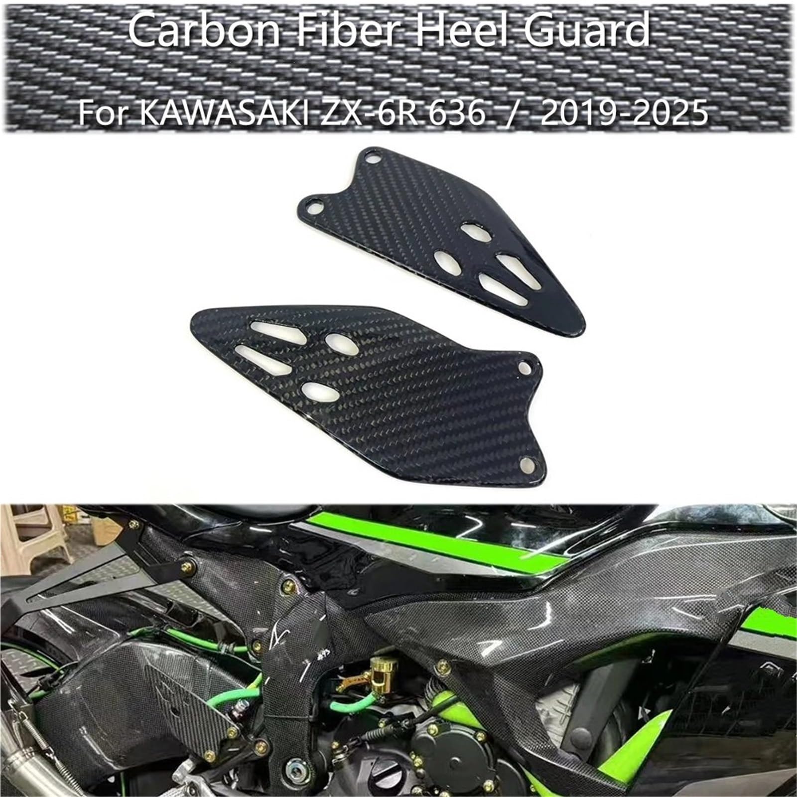 Protector de Escape Protectores de talón y reposapiés Traseros de Fibra de Carbono para Kawasaki ZX-6R 636/2019-2025 Deflectores de Calor para Escape