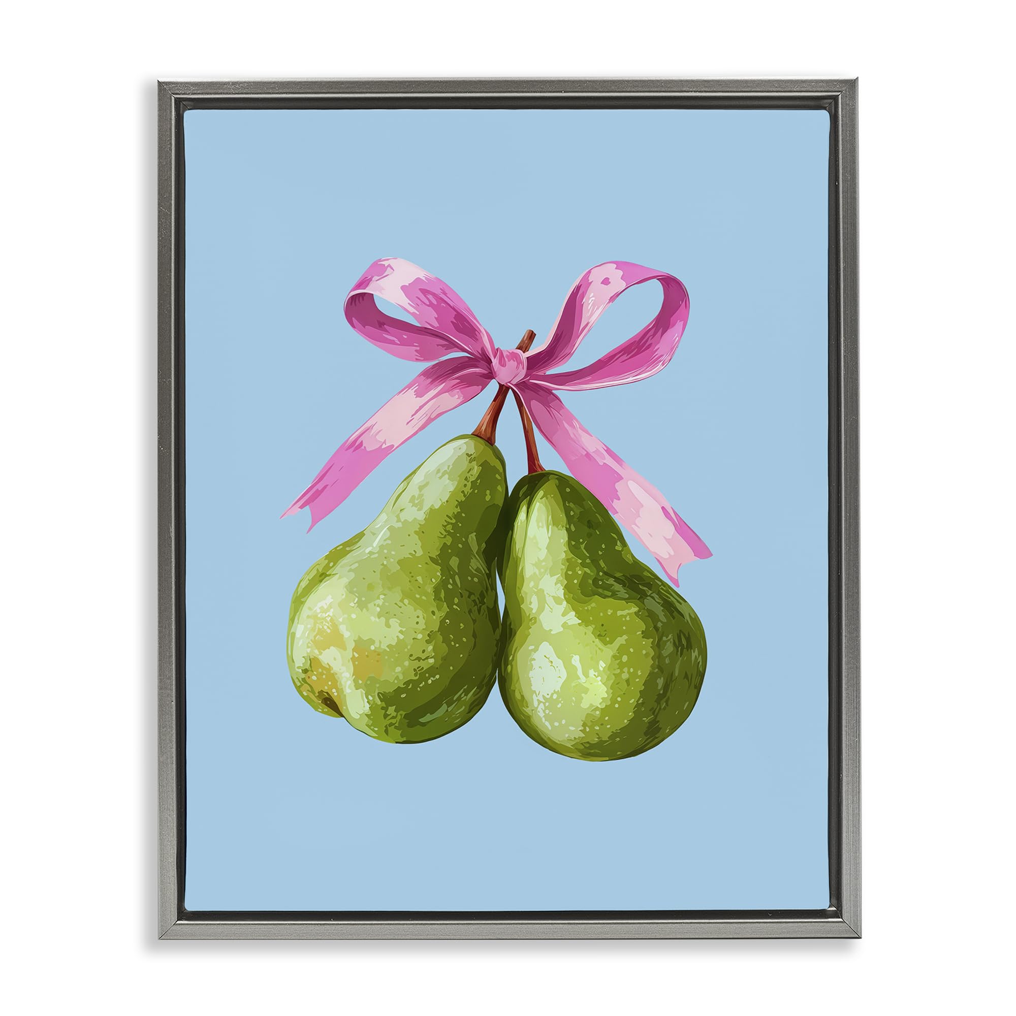 Stupell Industries Luster Gray (Matte) Twin Pears With Ribbon, 16 X 20 Inch Canvas In Floater Frame