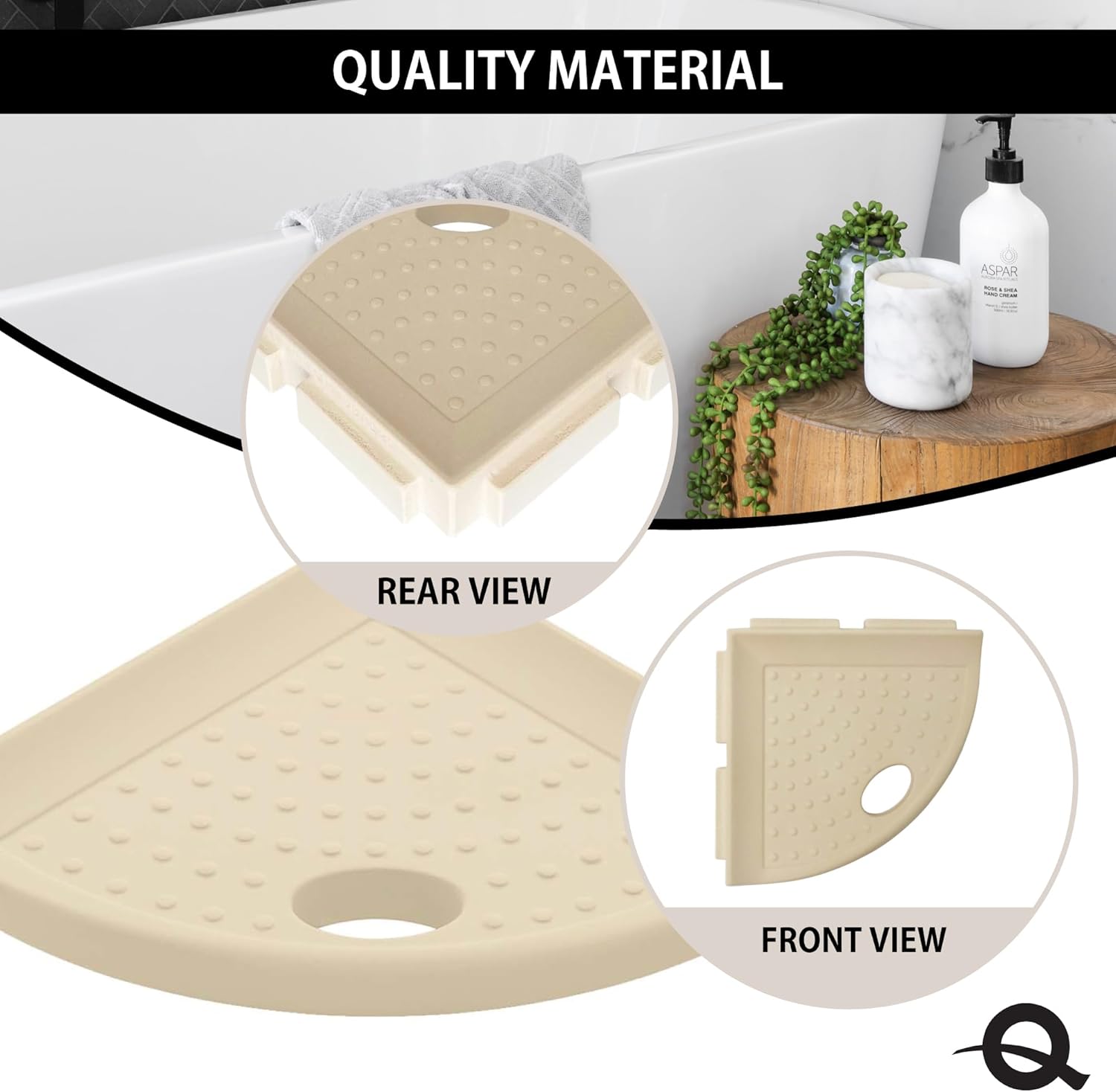 Questech 5" Corner Shower Footrest, Lugged for New Construction, Shaving Shelf for Inside Shower, Bathroom Storage Corner Caddy, Metro Lugged, Sand Matte