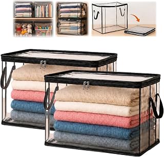 Extra Large Stackable Clear Pvc s,Zipper & Handles,Foldable Closet Organizers for Clothes and Moving