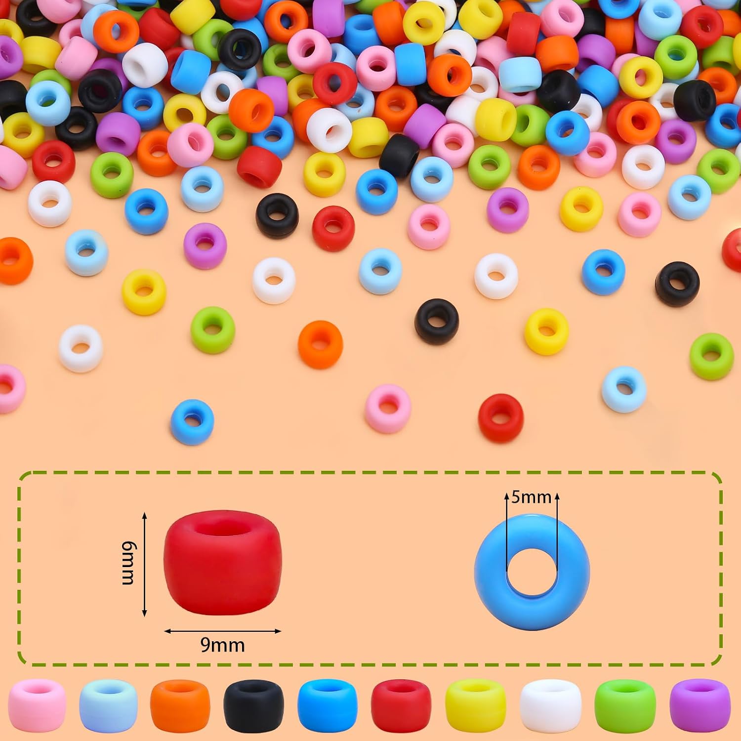 300PCs Silicone Pony Beads 6 * 9mm Silicone Kandi Beads for Bracelet Making, Mixed Colors Soft Focal Bead for Hair Braiding, Pens, DIY Crafts, Key Chains Decor