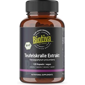 Devil's Claw Extract Organic 120 Capsules - 2.7% Harpagoside High Dose - Harpagophytum Procumbens - African Trampling - Organic Extract - Bottled and Controlled in Germany Biotiva