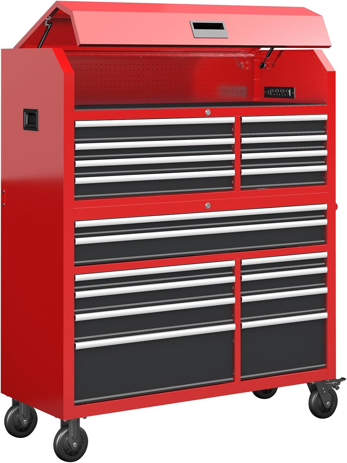 LARBANKE 56'' Rolling Tool Chest Combo, 18-Drawer Heavy Duty Steel Tool Cabinet with Power Outlet, Locking System & Wheels, Mobile Tool Box Organizer for Garage, Workshop, Mechanic & DIY Home Use