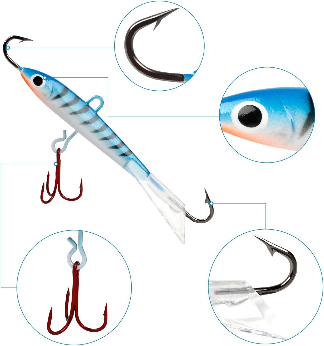 Sougayilang Ice Fishing Lures with 3 Sharp Hooks Winter Lifelike Fishing Baits Ice Jigging Lures Kit for Bass Walleye
