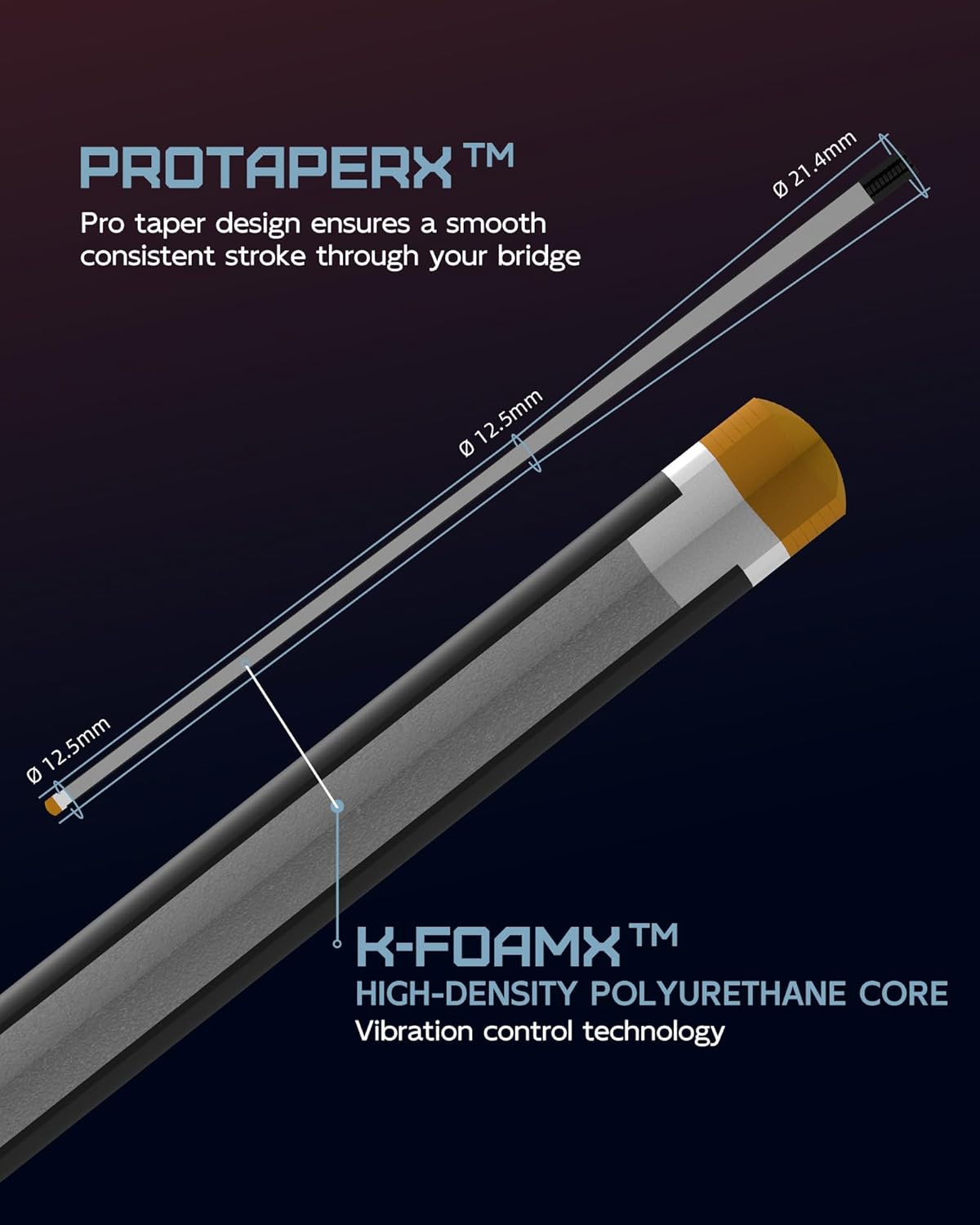 KONLLEN Carbon Fiber Pool Cue 2.0 – 58" Low Deflection Performance Cue for Improved Accuracy & Consistency, 12.5mm Tip, Pro Taper