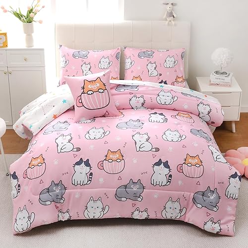 Miniatura 9 de Tasselily Juego de ropa de cama de mariposa tamaño matrimonial, juego de edredón de mariposa rosa para niñas, niños y adolescentes, 6 piezas de cama