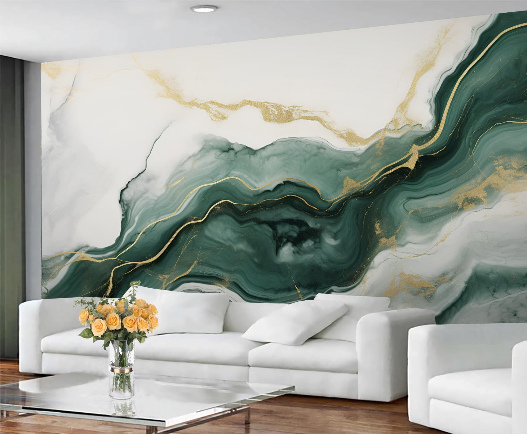 YXQAIED Marble Wallpaper, Platinum Marble Bedroom Wallpaper, Vintage Dark Green Wall Paper for Living Room, Not Self Adhesive Abstract Stripes Photo 3D Wall Murals & Room Decor, 100x70cm