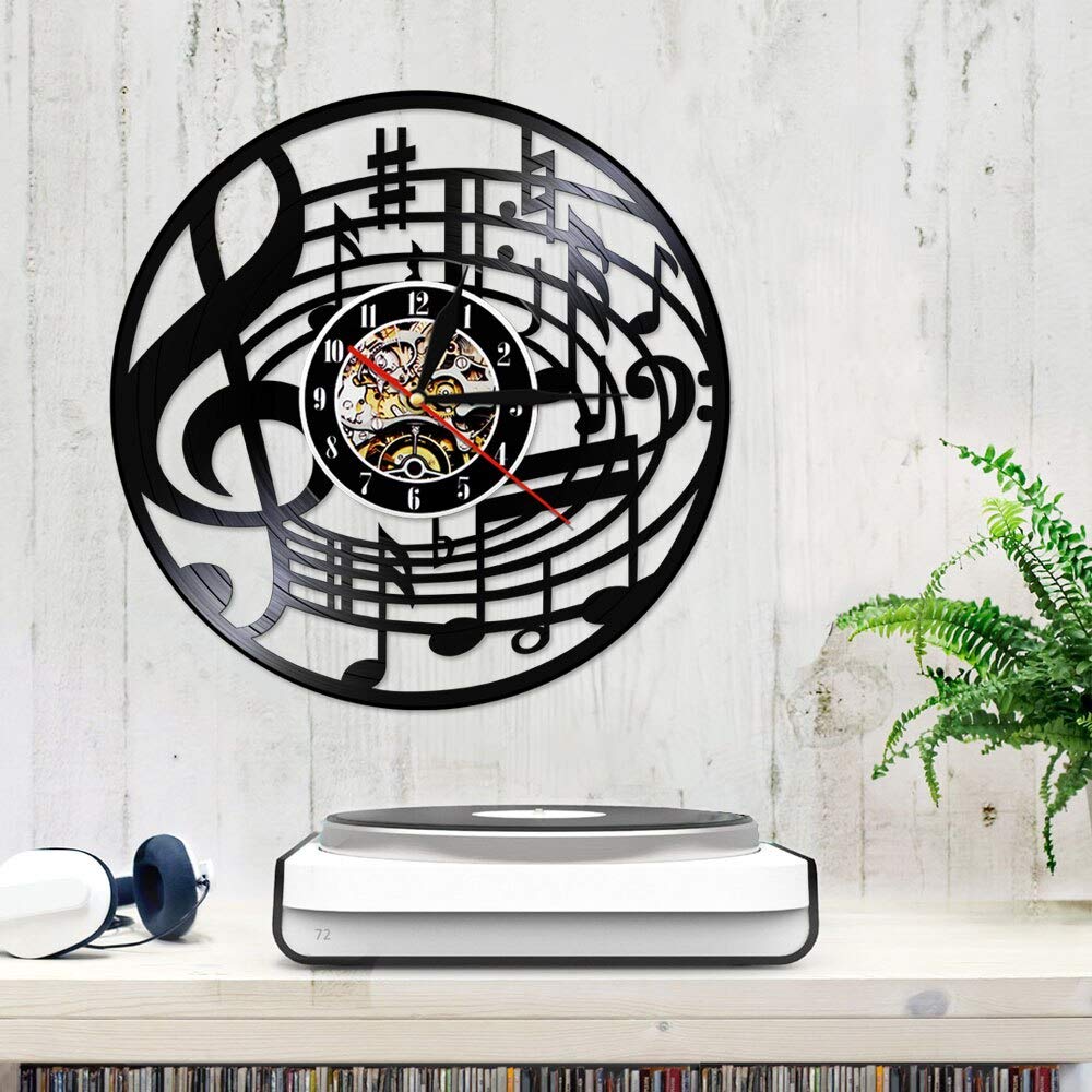 30 cm Note musicali Arte da parete Chiave di violino Disco in vinile Orologio da parete Appeso Spartiti musicali Arte Vintage Orologio Rock n Roll Amante della musica Regalo Regali per la festa dell
