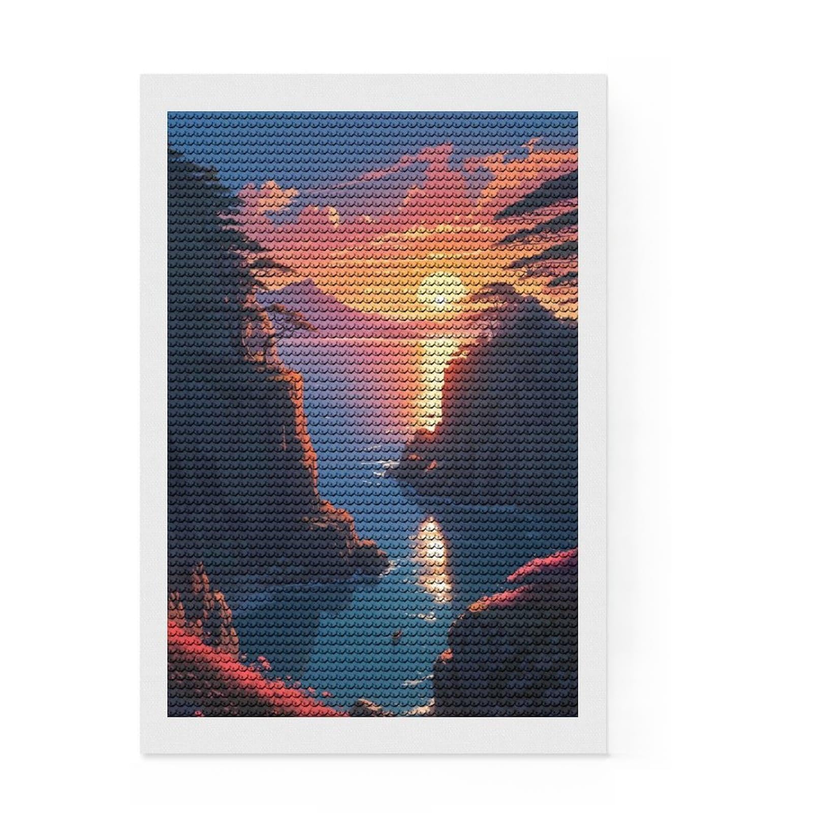 Junmoney Sunset on The Horizon Diamond Painting Canvas Set 8"x12", Neat Printed Canvas, Creative Leisure Activity, Cosy Home Accent