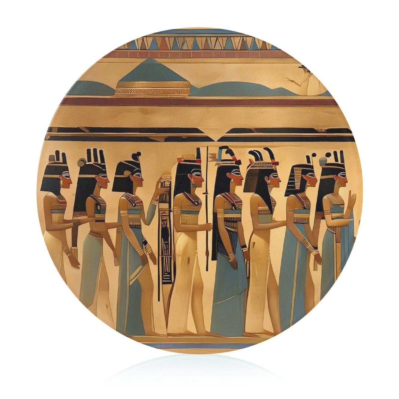 Planche à découper ronde en verre Égypte ancienne pour cuisine