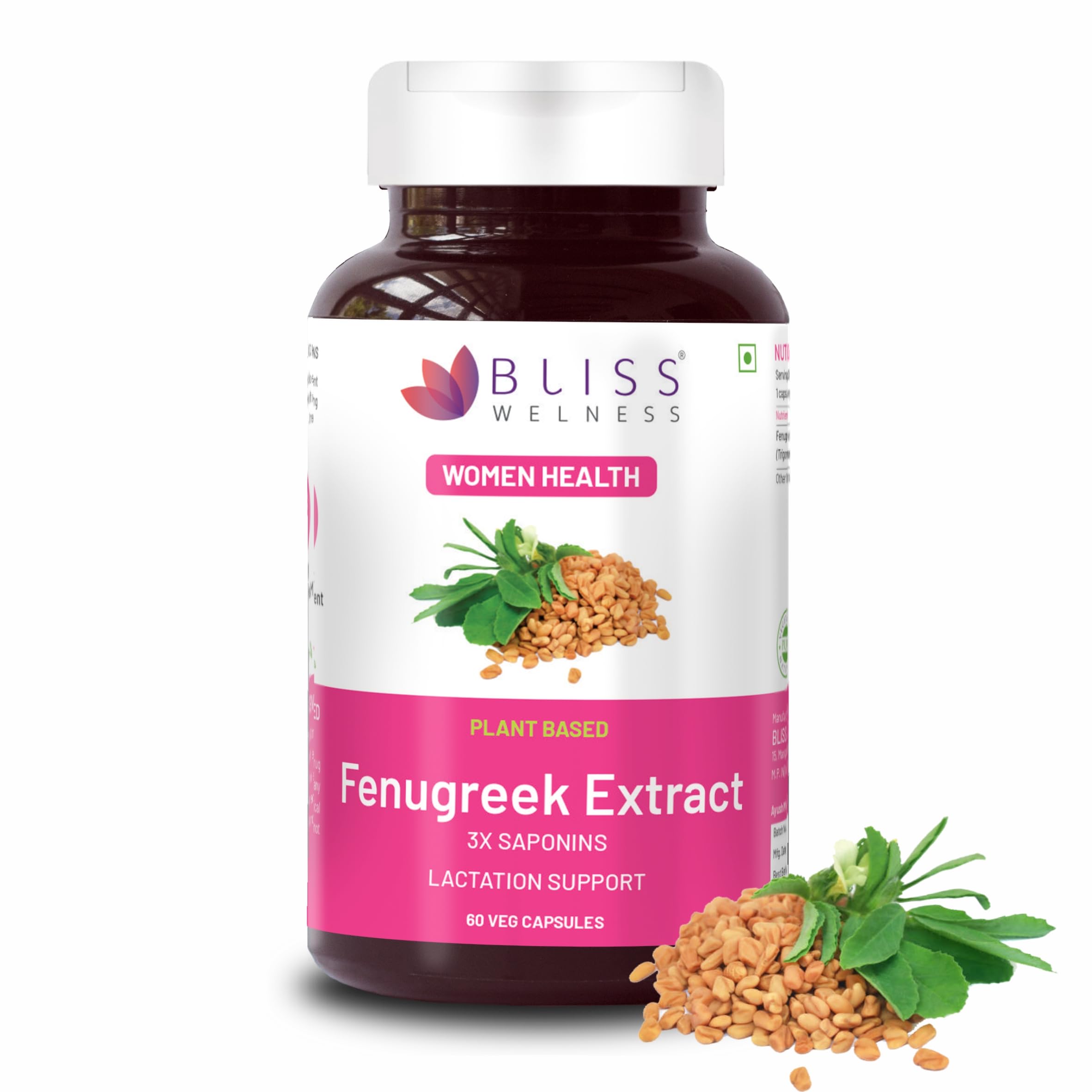 Bliss Welness Womens Health Pure Fenugreek Extract with 3x Saponins for Lactation Support, Hair, Blood, and Sugar Management Supplement - 60 Vegetarian Capsules (B0CK8FKLSC) Amazon Price History, Amazon Price Tracker