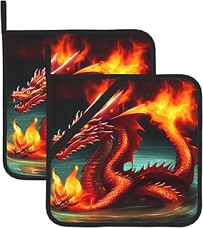 Dragon King in Fire Prints Square pot mat two-piece set, insulated, thickened, waterproof, easy to clean