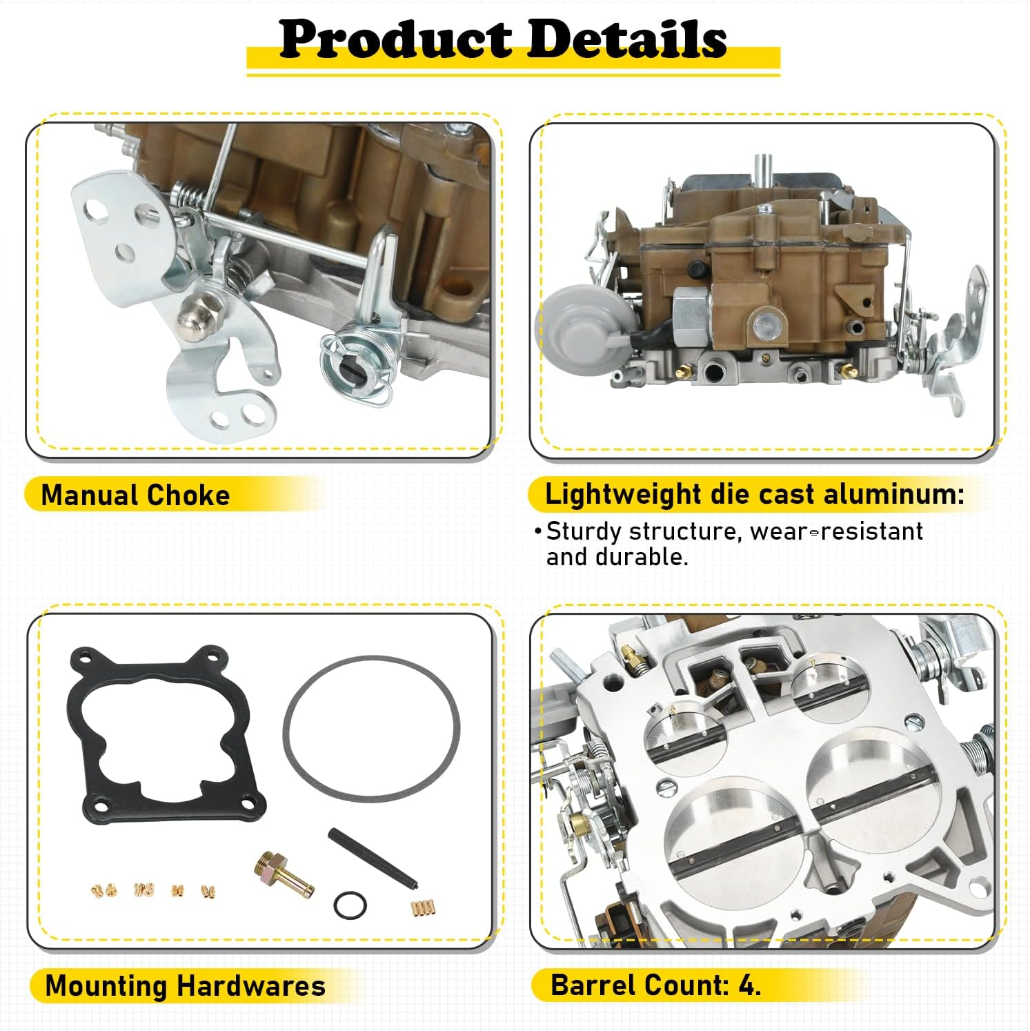 4 Barrel 750 CFM Carburetor Manual Choke Fit For Rochester Quadrajet Carburetor Chevy 350 454 327 427 V8 Engines GMC Trucks 1966-1973 big small block 4BBL Carb 1901R 4MV Corvettes 1975-1979 1901-GG