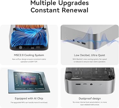 Beelink SER8 Mini PC, AMD Ryzen 7 8845HS(8C/16T up to 5.1GHz), 24GB DDR5 RAM 1TB M.2 PCIe4.0 SSD Mini Gaming Computer, 4K Triple Display HDMI2.1/DP1.4/USB4, 2.5G RJ45/WiFi 6/BT5.2