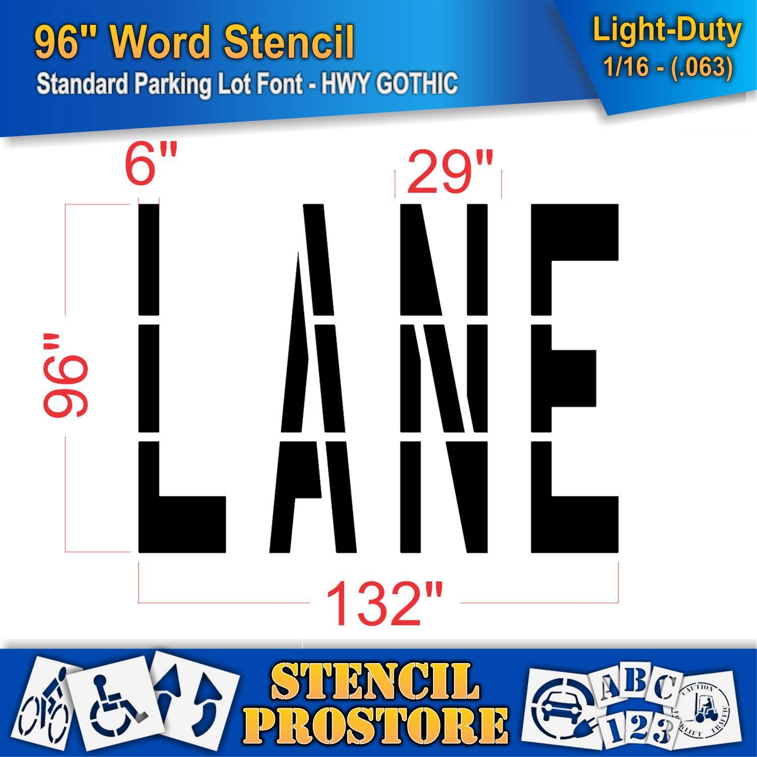 Pavement Marking Stencils - 96 inch Lane Stencil - 96" x 132" x 1/16'' (63 mil) - Light-Duty