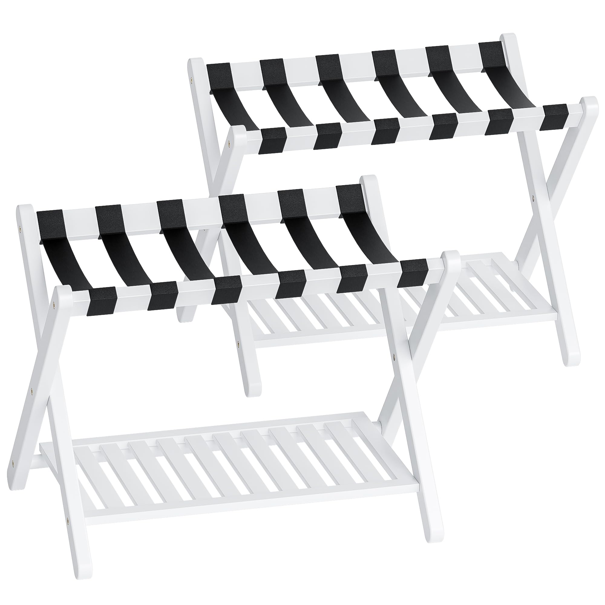 SMIBUY porte-bagages, paquet de 2, porte-valise pliable en bambou avec étagère de rangement pour chambre d’amis, chambre à coucher, hôtel, robuste (blanc)