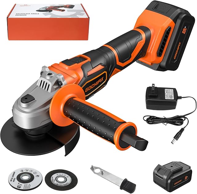 GOCHIFIX Cordless Angle Grinder, Brushless Angle Grinder w/ 4Ah Li-Ion Battery