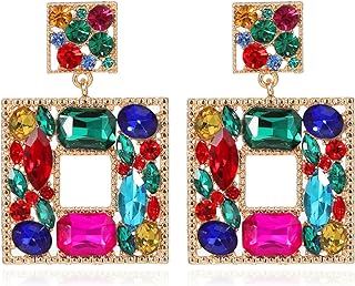 Rhinestone Square Dangle Earrings Trendy Crystal Geometric Drop Statement Earrings hypoallergenic for Women