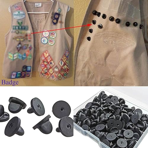 Miniatura 6 de Juego de 100 pines de goma negra con pines plateados en blanco, pasadores de solapa, pasadores de seguridad, repuesto para broche, corbata,