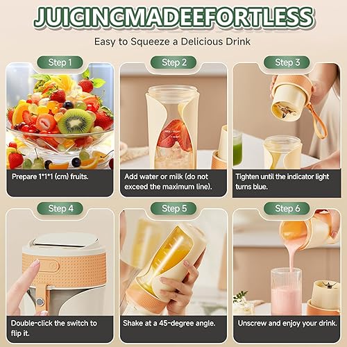 Miniatura 5 de Batidora portátil - Mezclador multifunción de 15.2 fl oz con trituración de hielo, fuerte potencia de corte con 6 cuchillas, libre de BPA,