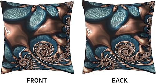 Miniatura 3 de Drissa Fundas de almohada decorativas con espirales fractales de color verde azulado y chocolate con espirales fractales, funda de cojín cuadrada de